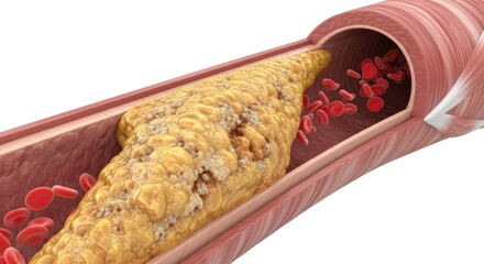Blood Vessel with Atherosclerosis Plaque Narrowing Lumen Leading to Ischemia Illustrates Build Up of Plaque Inside Artery and Causes Serious Health Problems and Circulatory System