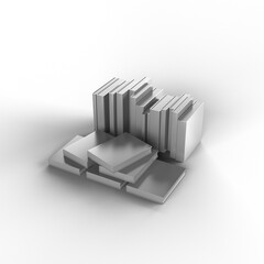 本 図書 文書 シンボル 書籍 影付き 透過影 半透明影 透過PNG 3DCG レンダリング画像 クレイレンダリング画像