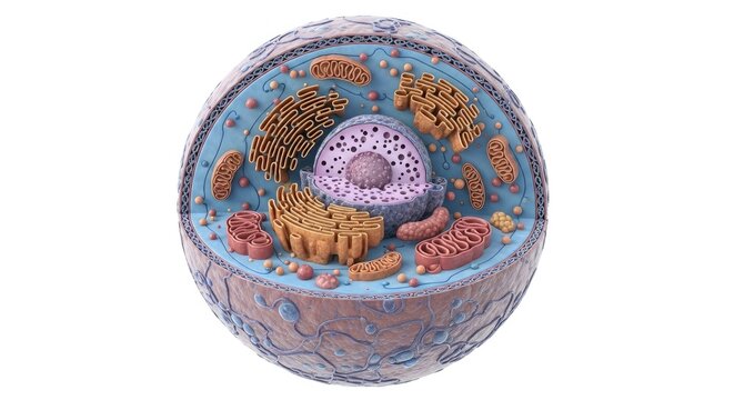 Detailed Illustration of Animal Cell Structure Showing Organelles Like Nucleus Endoplasmic Reticulum Golgi Apparatus Mitochondria Lysosome Ribosomes for Educational Purposes 3d Render