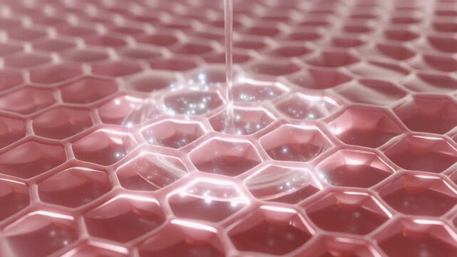 Hydrating Serum Absorption into Healthy Skin Cells Close-Up Animation