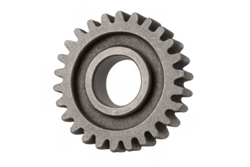 Metal gear mechanism for industrial engineering, showing mechanical operation and teamwork concept, isolated on transparent background