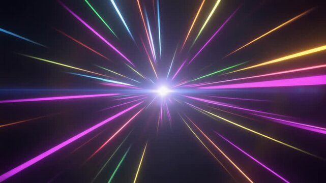Prismatic neon flash transitions producing vivid optical flares delivering a sleek ultramodern abstract lighting effect