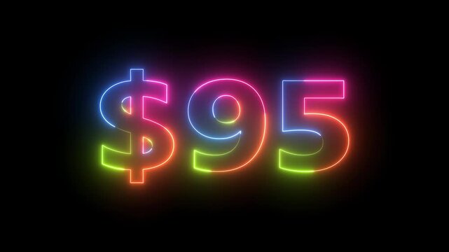 Neon light glowing dollar ninety five animation