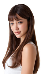 Fototapeta premium Beautiful Asian woman with straight bang and long hair | transparent png