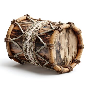 Beautiful carved wood musical instrument with ropes high resolution photo