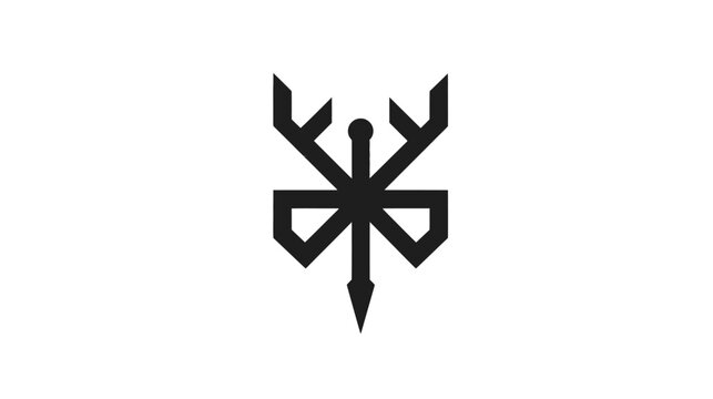 Stylized black symbol with antler-like branches and a spear point on white background, mystic graphic design element