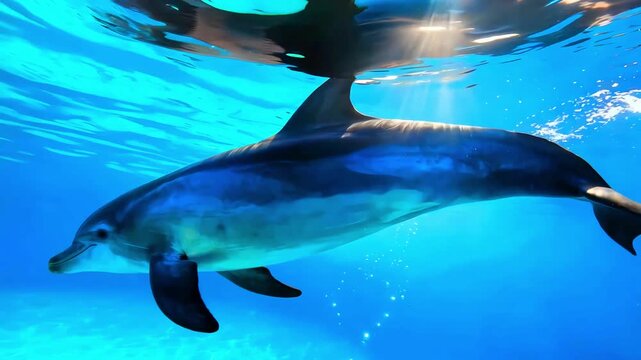 Dolphin ocean sea marine life underwater mammal aquatic animal wildlife nature blue water sunshine sunlight swimming oceanography conservation biology marine biology travel tourism