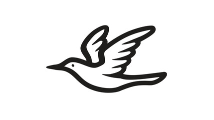 Fototapeta premium Simple black line art illustration of a flying bird, minimalist nature symbol, freedom concept icon, hand-drawn animal design