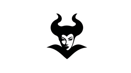 Mystical horned female silhouette, dark fantasy character icon, powerful sorceress queen, evil enchantress face vector illustration.