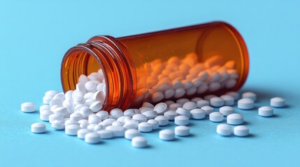 Pills Spilling from Medicine Bottle, Focus on Healthcare and Wellness