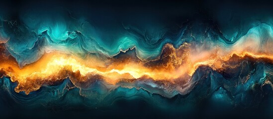 Dramatic Abstract Teal and Gold Fluid Art for Modern Aesthetic Designs