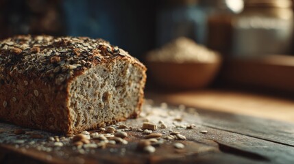 Freshly Baked Gluten-Free Bread on a Wooden Table With Blurred Bakery Items in the Background During a Busy Morning at the Local Bakery