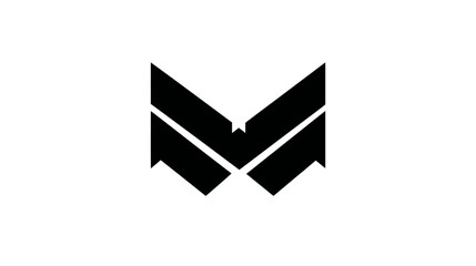 Abstract black geometric symbol resembling a stylized M or upward arrows, minimalist graphic design element on white background.