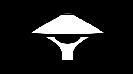 Abstract minimalist white graphic icon resembling a mushroom or modern lamp, vector illustration on black background