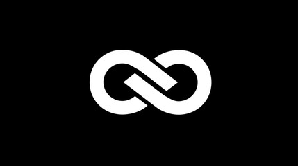 White infinity symbol illustration on a solid black background, representing eternity, endlessness, and limitless possibility