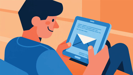 Illustration Of Person Reading Emails On A Tablet With A Specialized Font And Text-To-Speech Option Enabled Vector Design Template