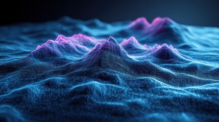 Abstract Digital Landscape with Glowing Peaks and Flowing Lines