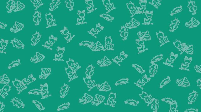 Scattered white outlines of squirrels and acorns on a green backdrop. Perfect for autumnthemed designs and nature projects.