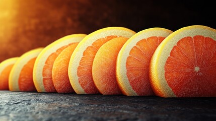 Vibrant citrus slices arranged in a visually appealing linear display