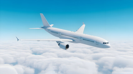 Obraz premium White airplane flying above the clouds a clean 3D rendering suitable for travel and transportation concepts