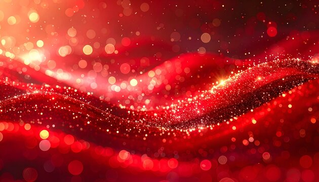 Red Glitter Wave Abstract Background with Bokeh Lights
