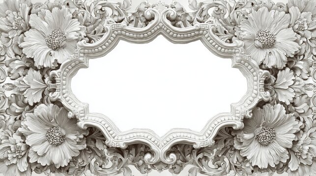 White watercolor frame with elegant early 1900s pattern, decorative regal border inspired by stately homes, hand-painted style with refined vintage texture