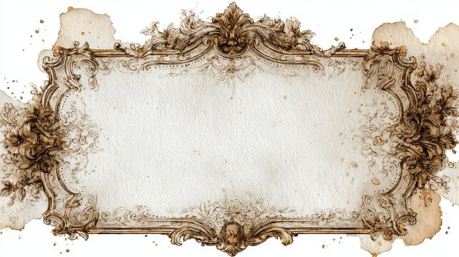 White watercolor frame with elegant early 1900s pattern, decorative regal border inspired by stately homes, hand-painted style with refined vintage texture