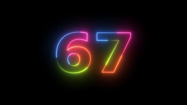 Sixty seven glowing neon number animation