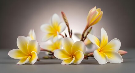 Elegant frangipani blossoms convey tropical serenity and natural beauty