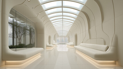 Cloud dancer futuristic interior design architecture white hallway lounge area modern space colour of the year 2026