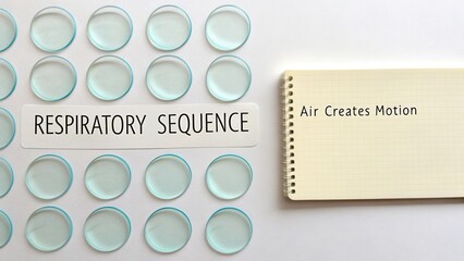Respiratory Sequence with Transparent Discs and Notepad Showing Air Creates Motion Phrase for Educational Use
