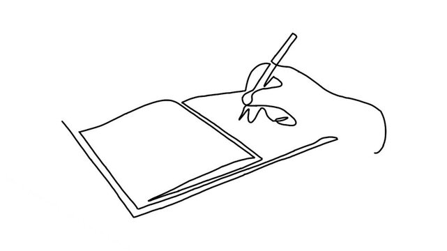 Continue line animation of hand writing on book