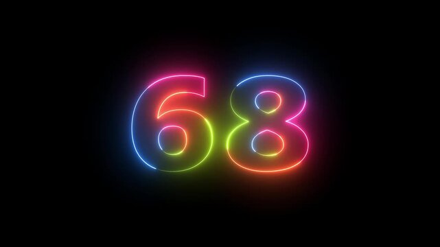 Sixty eight number neon light glowing anima