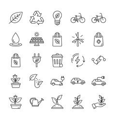 Eco-friendly icons representing sustainability, renewable energy, and green living for a cleaner future