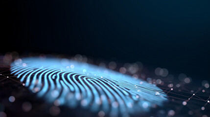 Digital fingerprint on a dark background showcasing advanced technology, security features, and identity verification concepts in a futuristic design