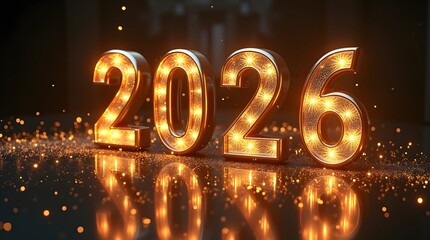 Celebrate the vibrant new year with glowing 2026 numerals and shimmering light displays, theme new year