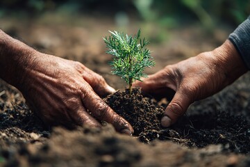Hands carefully planting a vibrant young tree seedling in rich soil, symbolizing growth, sustainability, and environmental stewardship for a greener future today
