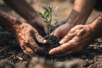 Hands carefully planting a vibrant seedling in rich soil showing growth and environmental care with a focus on sustainability and nurturing new life for the future