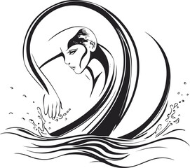 Elegant line art of a diver entering water, represented with two dynamic curves and minimal splash elements 2