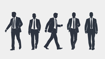 Silhouettes of businessmen in suits walking and standing.