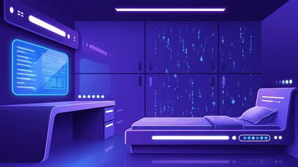 Futuristic bedroom office digital neon illumination tech surveillance data concept background - Powered by Adobe