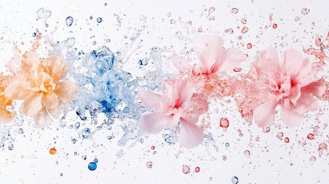 Flowers Bursting Through Water with Color Splash