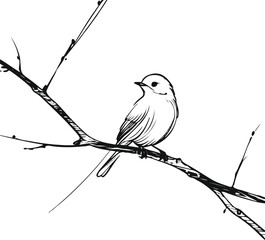 Single-stroke outline of a perched bird on a thin branch, using airy negative space and elegant minimal curves 3
