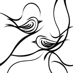 Stylized bird pair represented by mirrored curved lines, forming a harmonious and gentle abstract composition 2