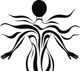 Stylized swimmer seen from above, defined by two parallel strokes and rhythmic wave patterns for a serene composition