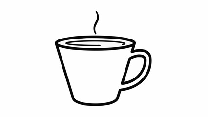 Simple line drawing of a steaming coffee cup with a handle and steam rising.