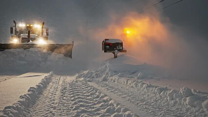 Dramatic Winter Scene: Snow Plow Clears Snowy Road by Mailbox at Dusk - Powered by Adobe