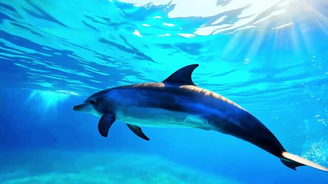 Dolphin ocean sea underwater marine life mammal animal wildlife nature aquatic blue water sunshine rays swimming diving snorkeling travel tourism adventure exploration conservation
