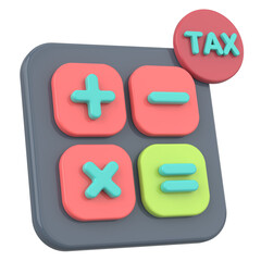 Obraz premium 3D Tax Icon Illustration with Calculator and Finance Elements.