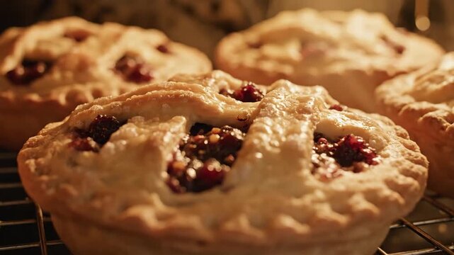 Delicious Berry Mince Pies Freshly Baked in the Oven.